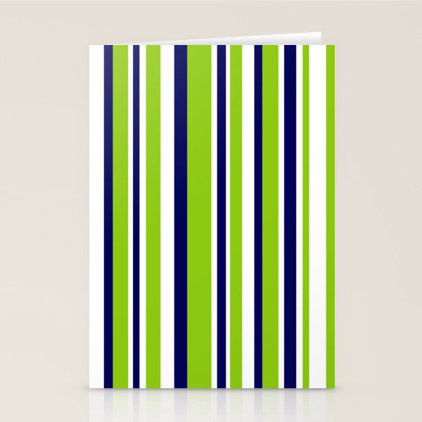 Lime Green Bright Navy Blue and White Vertical Stripes Pattern Stationery Card Gallery Image 2