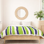 Lime Green Bright Navy Blue and White Vertical Stripes Pattern Duvet Cover Gallery Image 3