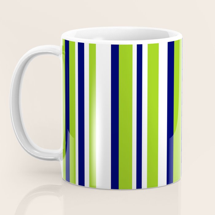 Lime Green Bright Navy Blue and White Vertical Stripes Pattern Coffee Mug Gallery Image 3