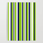 Lime Green Bright Navy Blue and White Vertical Stripes Pattern Poster Gallery Image 4