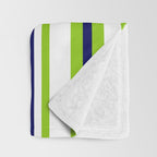 Lime Green Bright Navy Blue and White Vertical Stripes Pattern Throw Blanket Gallery Image 3