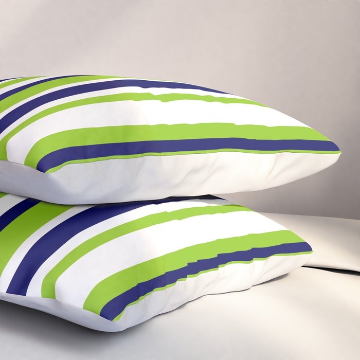 Lime Green Bright Navy Blue and White Vertical Stripes Pattern Pillow Sham Gallery Image 3