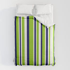 Lime Green Bright Navy Blue and White Vertical Stripes Pattern Duvet Cover Gallery Image 6