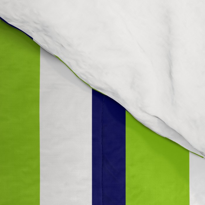 Lime Green Bright Navy Blue and White Vertical Stripes Pattern Comforter Gallery Image 4