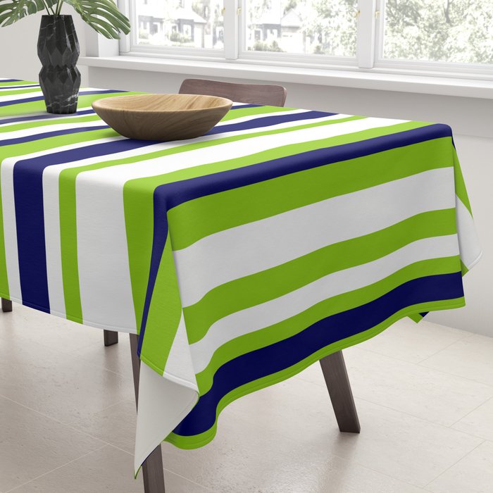 Lime Green Bright Navy Blue and White Vertical Stripes Pattern Tablecloth Gallery Image 3