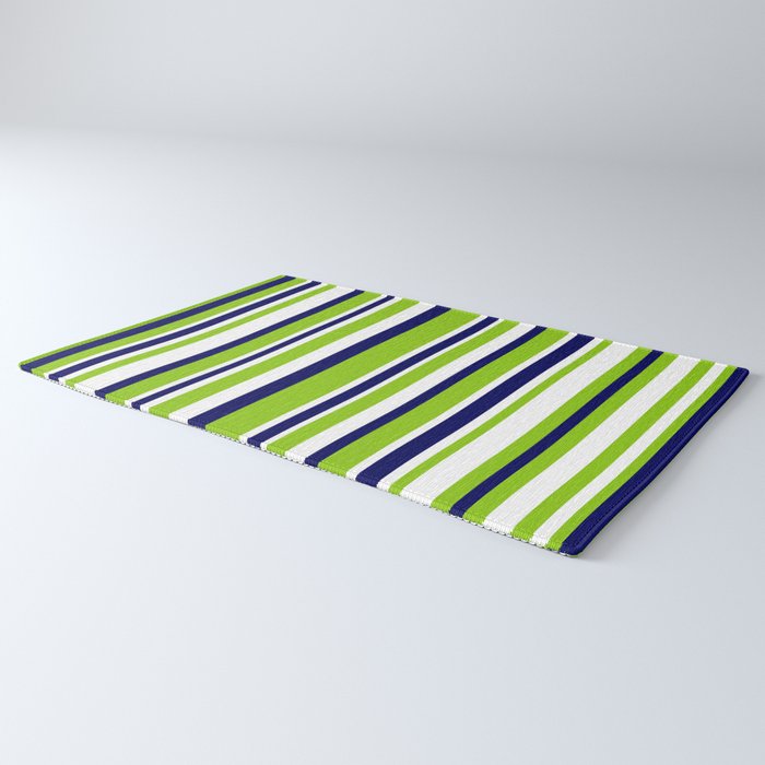 Lime Green Bright Navy Blue and White Vertical Stripes Pattern Rug Gallery Image 3