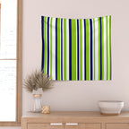 Lime Green Bright Navy Blue and White Vertical Stripes Pattern Wall Tapestry Gallery Image 2