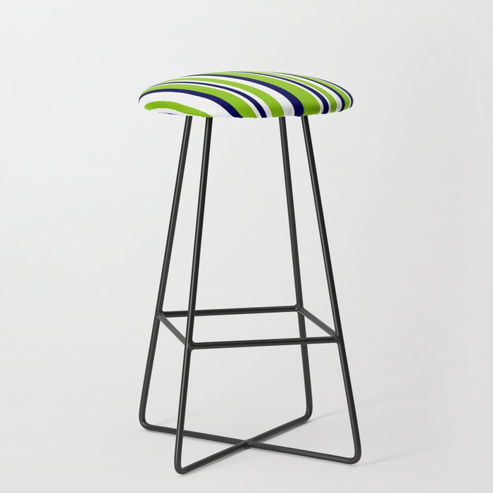 Lime Green Bright Navy Blue and White Vertical Stripes Pattern Stool Gallery Image 1