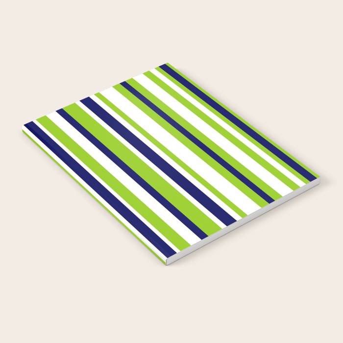 Lime Green Bright Navy Blue and White Vertical Stripes Pattern Notebook Gallery Image 2