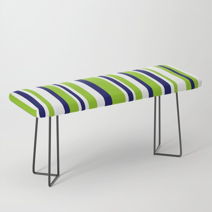 Lime Green Bright Navy Blue and White Vertical Stripes Pattern Bench Gallery Image 1
