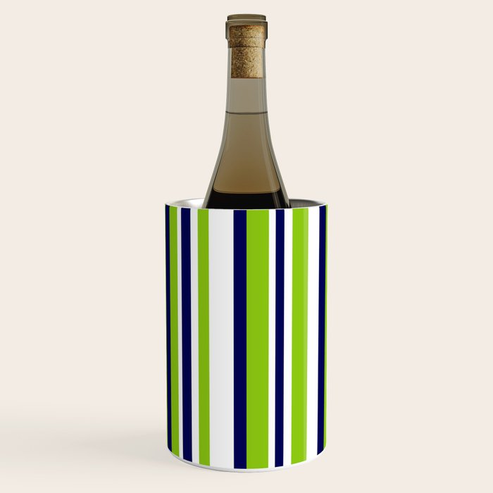 Lime Green Bright Navy Blue and White Vertical Stripes Pattern Wine Chiller Gallery Image 2