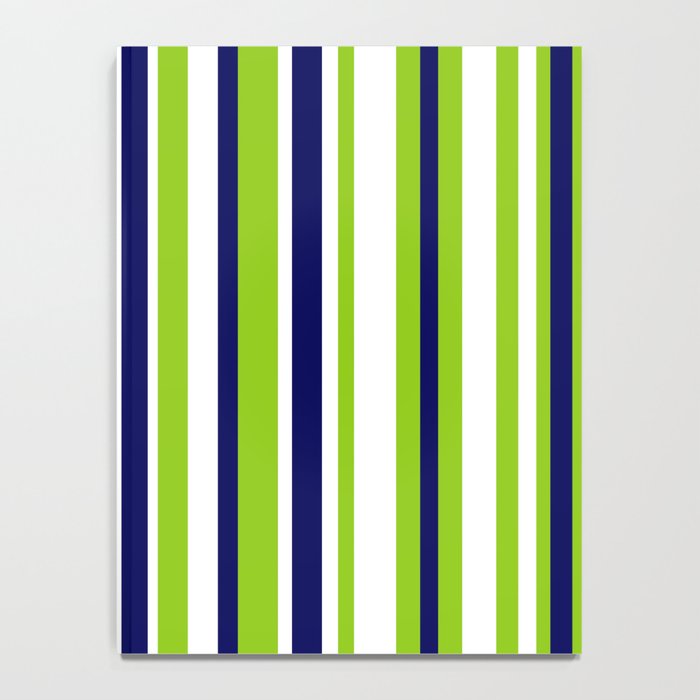 Lime Green Bright Navy Blue and White Vertical Stripes Pattern Notebook Gallery Image 4