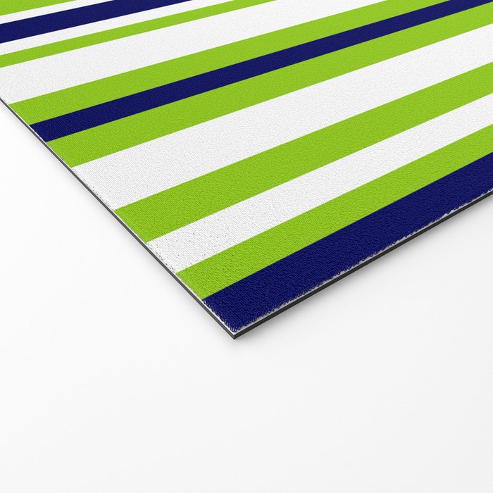 Lime Green Bright Navy Blue and White Vertical Stripes Pattern Welcome Mat Gallery Image 2