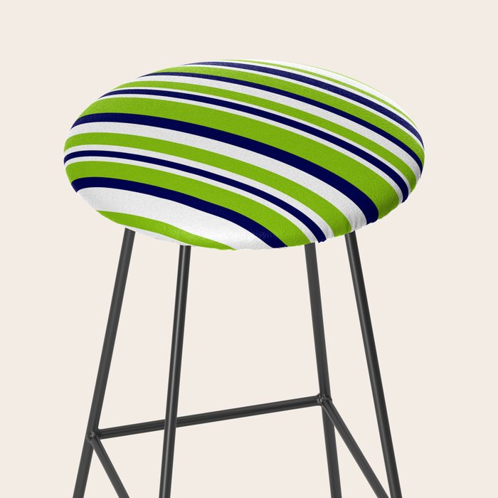 Lime Green Bright Navy Blue and White Vertical Stripes Pattern Stool Gallery Image 2