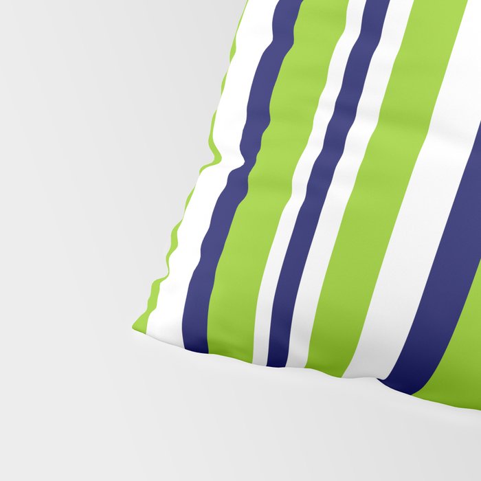 Lime Green Bright Navy Blue and White Vertical Stripes Pattern Pillow Sham Gallery Image 4