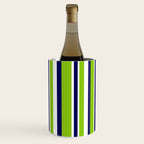 Lime Green Bright Navy Blue and White Vertical Stripes Pattern Wine Chiller Gallery Image 1