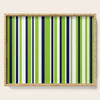 Lime Green Bright Navy Blue and White Vertical Stripes Pattern Serving Tray Gallery Image 1