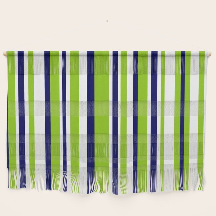 Lime Green Bright Navy Blue and White Vertical Stripes Pattern Wall Hanging Gallery Image 1