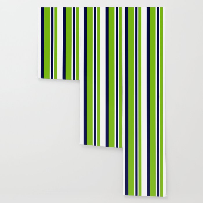 Lime Green Bright Navy Blue and White Vertical Stripes Pattern Wallpaper Gallery Image 3