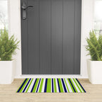 Lime Green Bright Navy Blue and White Vertical Stripes Pattern Welcome Mat Gallery Image 3
