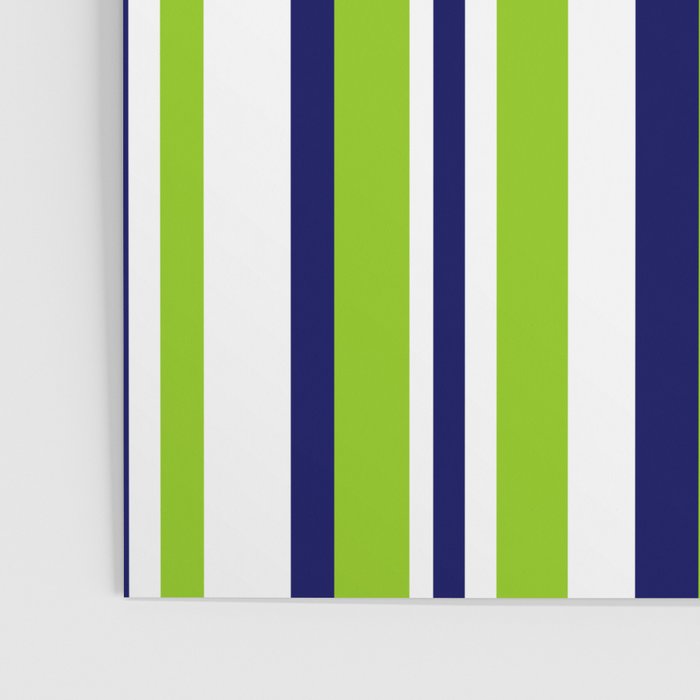 Lime Green Bright Navy Blue and White Vertical Stripes Pattern Poster Gallery Image 3