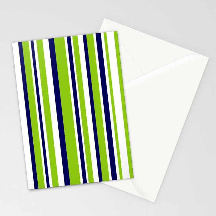 Lime Green Bright Navy Blue and White Vertical Stripes Pattern Stationery Card Gallery Image 2