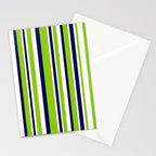 Lime Green Bright Navy Blue and White Vertical Stripes Pattern Stationery Card Gallery Image 2