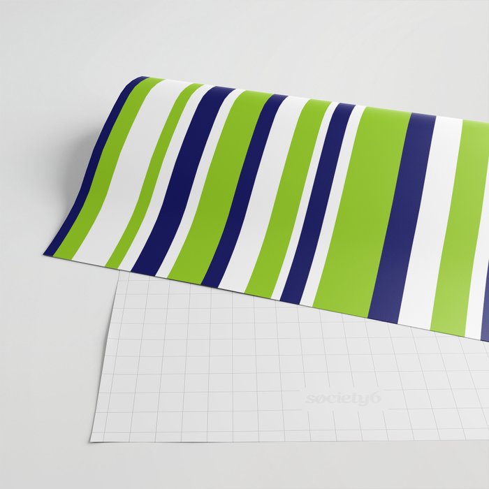 Lime Green Bright Navy Blue and White Vertical Stripes Pattern Wrapping Paper Gallery Image 2