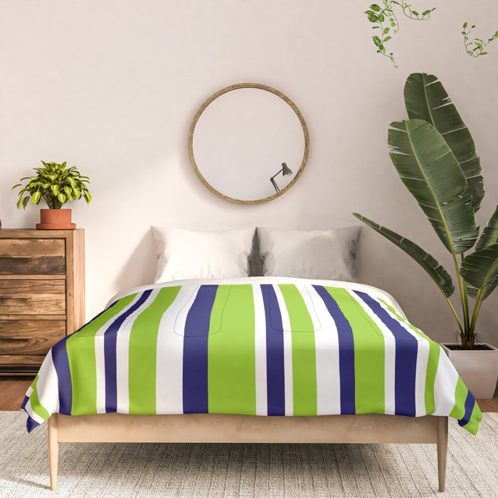 Lime Green Bright Navy Blue and White Vertical Stripes Pattern Comforter Gallery Image 3