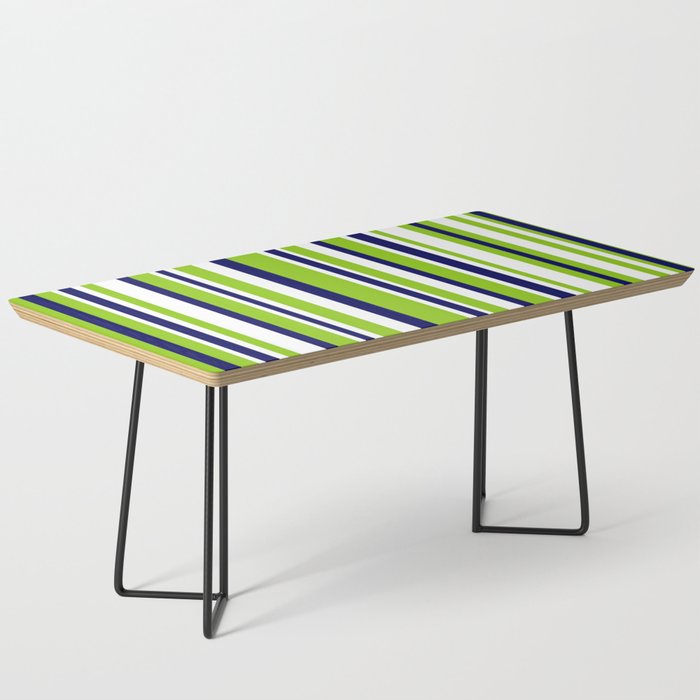 Lime Green Bright Navy Blue and White Vertical Stripes Pattern Coffee Table Gallery Image 1