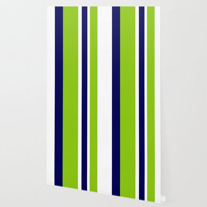 Lime Green Bright Navy Blue and White Vertical Stripes Pattern Wallpaper Gallery Image 2