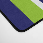 Lime Green Bright Navy Blue and White Vertical Stripes Pattern Desk Mat Gallery Image 4