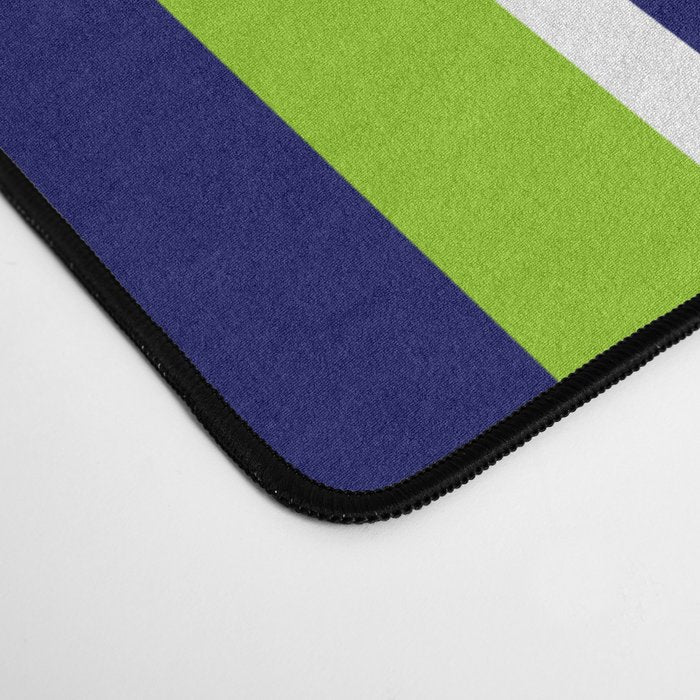 Lime Green Bright Navy Blue and White Vertical Stripes Pattern Desk Mat Gallery Image 4