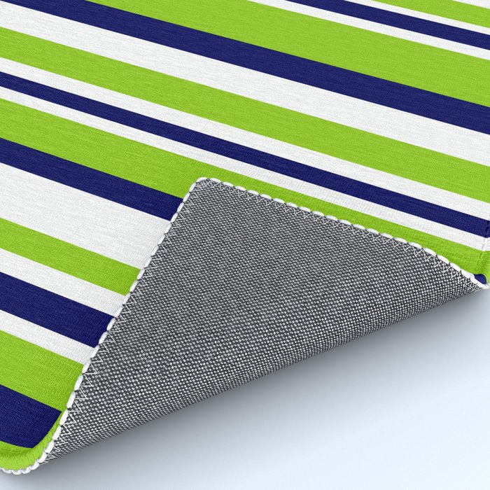 Lime Green Bright Navy Blue and White Vertical Stripes Pattern Rug Gallery Image 4