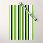 Lime Green Bright Navy Blue and White Vertical Stripes Pattern Wrapping Paper Gallery Image 1