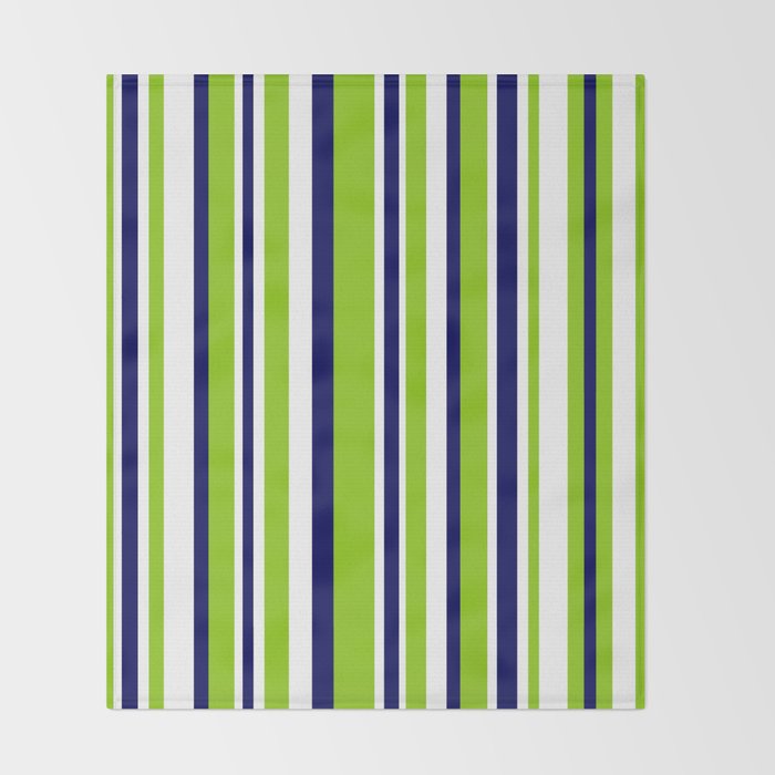 Lime Green Bright Navy Blue and White Vertical Stripes Pattern Throw Blanket Gallery Image 2