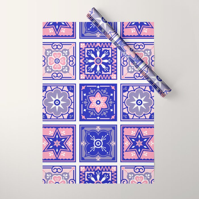 Talavera Mexican Tile - Pink & Periwinkle Palette Wrapping Paper Gallery Image 1