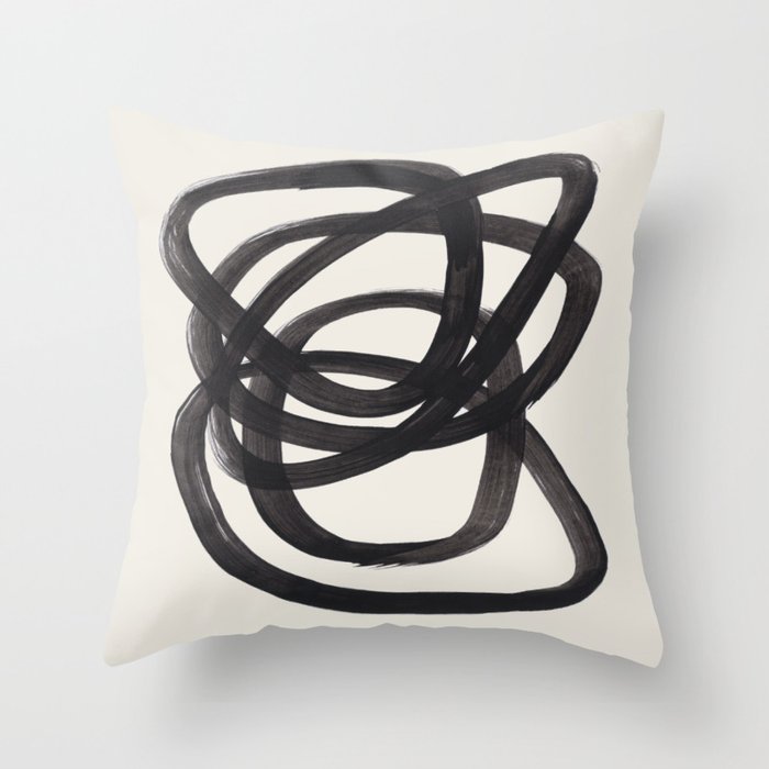 Mid Century Modern Minimalist Abstract Art Brush Strokes Black & White Ink Art Spiral Circles Throw Pillow Gallery Image 6