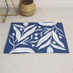 White on dark blue minimalistic modern floral art Rug Gallery Image 1