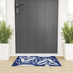 White on dark blue minimalistic modern floral art Welcome Mat Gallery Image 3