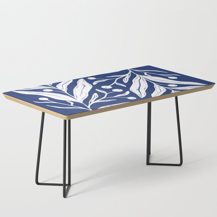 White on dark blue minimalistic modern floral art Coffee Table Gallery Image 1