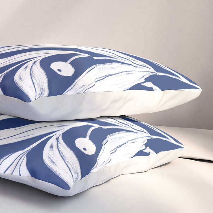 White on dark blue minimalistic modern floral art Pillow Sham Gallery Image 3