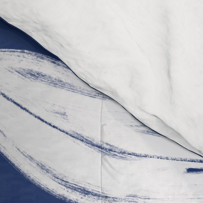 White on dark blue minimalistic modern floral art Comforter Gallery Image 4