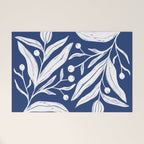 White on dark blue minimalistic modern floral art Welcome Mat Gallery Image 1
