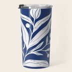 White on dark blue minimalistic modern floral art Travel Mug Gallery Image 3