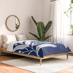 White on dark blue minimalistic modern floral art Comforter Gallery Image 2
