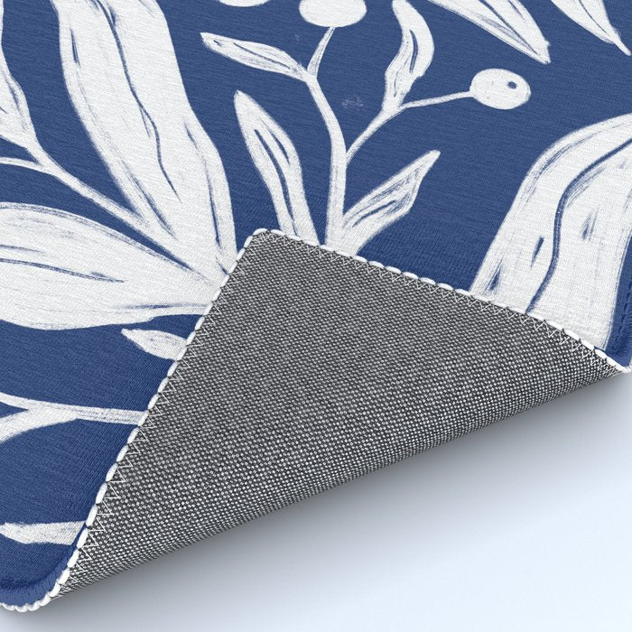 White on dark blue minimalistic modern floral art Rug Gallery Image 4