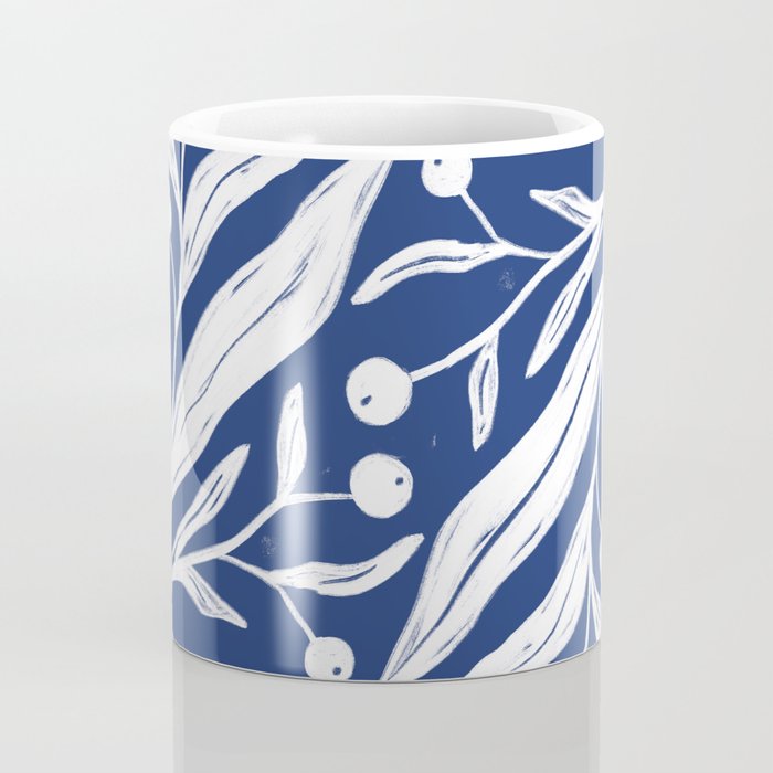 White on dark blue minimalistic modern floral art Coffee Mug Gallery Image 4