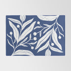 White on dark blue minimalistic modern floral art Rug Gallery Image 2