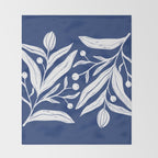 White on dark blue minimalistic modern floral art Throw Blanket Gallery Image 2
